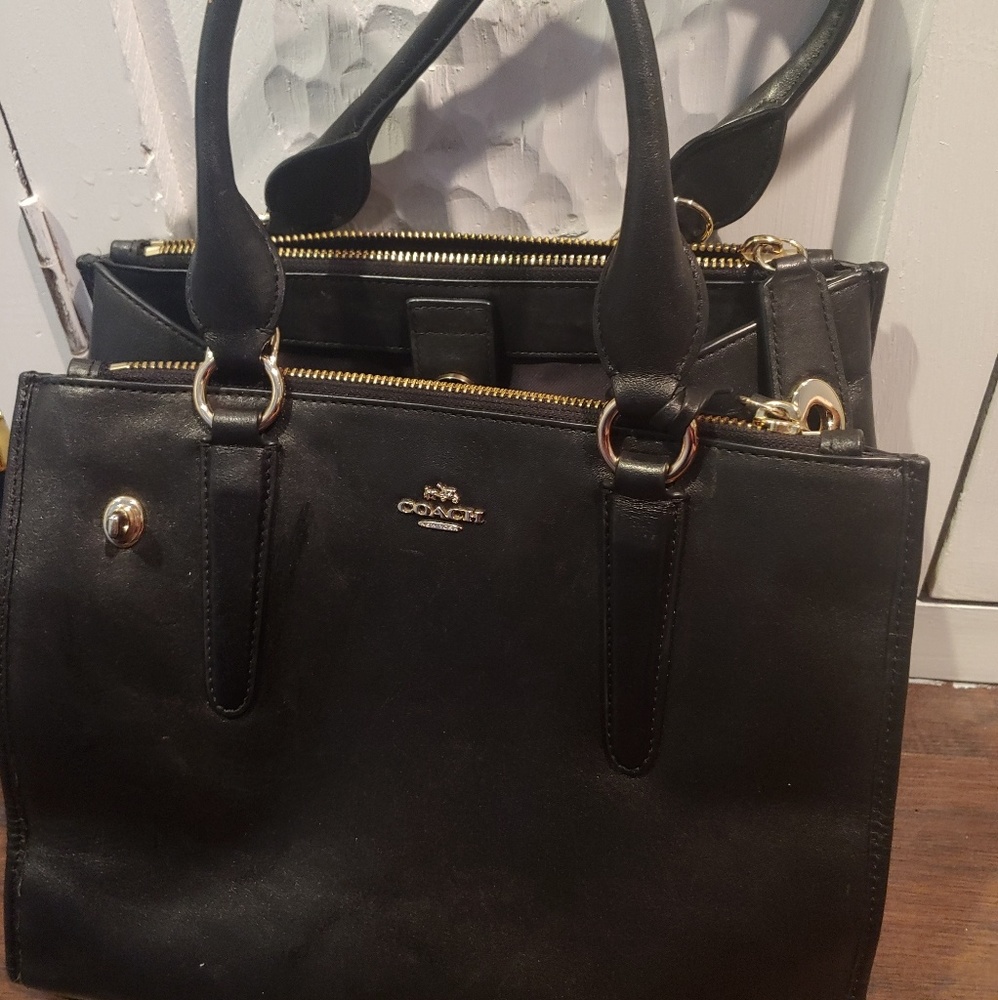 Black Coach leather bag and matching wallet